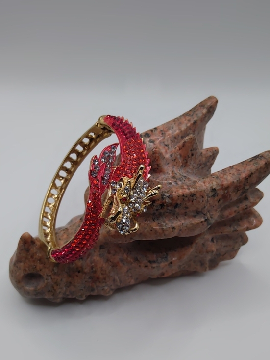 Source Unknown Jewelry - Dragon Clamper Orange, Red and Clear Rhinestones